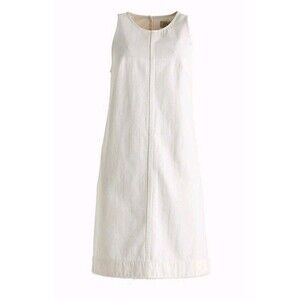 J.Crew Denim Sleeveless Shift Dress Pockets Frayed Hem G5594 Size 2 White